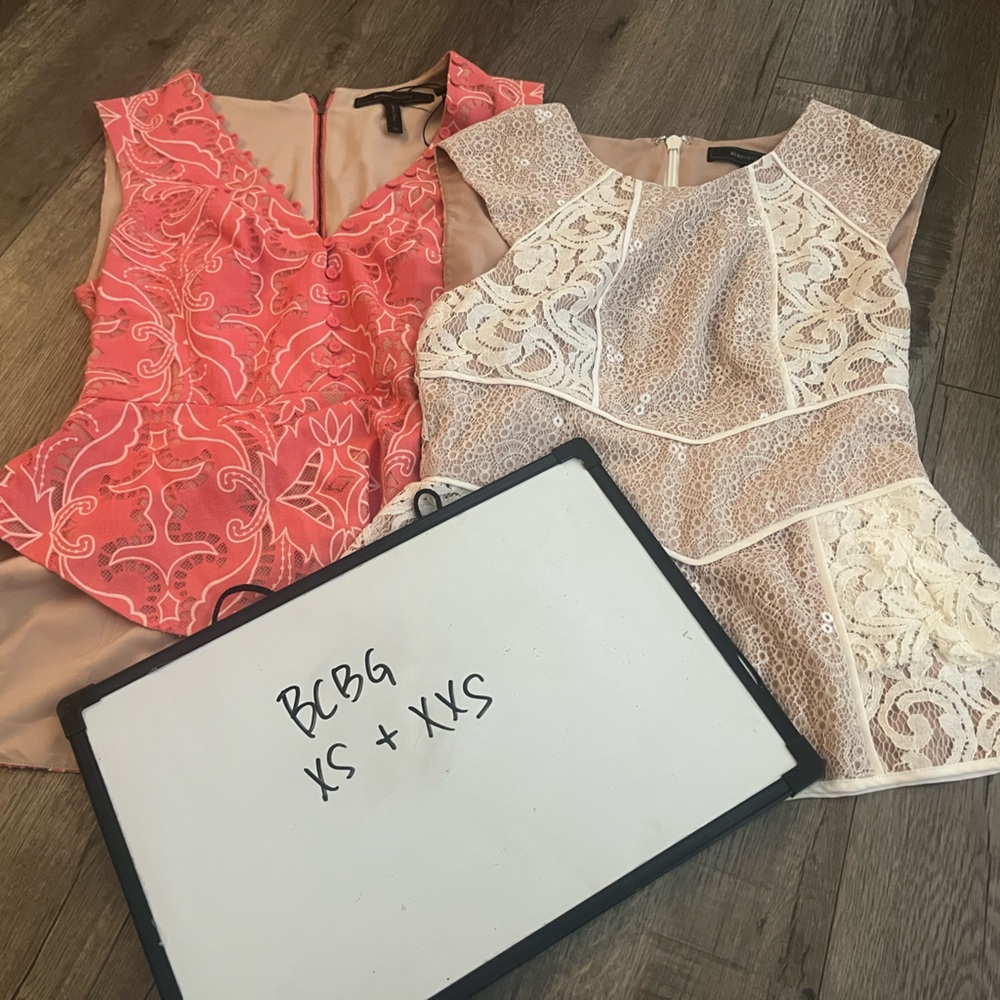BCBG Women's Coral and Beige Lace Blouses
